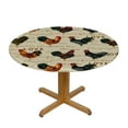thumbnail image 3 of HAOXIT Vintage Rooster Village Chicken Elastic Edged Fitted Round Tablecloth, Waterproof Oil Proof Polyester Table Cloth Decorative Fabric Table Cover for Dining Table 31-35, 3 of 8