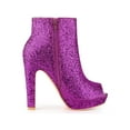 thumbnail image 3 of BLISSFUL STEP Women's Glitter Peep Toe Platform Block High Heel Boots Purple 6, 3 of 7