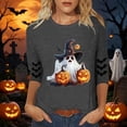 thumbnail image 2 of IDOCLOTHES Halloween Oversized Tshirts for Women Cute Ghost Pumpkin Printed 3/4 Length Sleeve Womens Tops Dressy Casual Graphic Tees T Shirts Women's Fall Fashion Clothing Grey, XXL, 2 of 5
