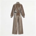 thumbnail image 5 of BRELIL Women's Turtleneck Long Sleeve Two Piece Outfit Set Wide Leg Pants Lounge Matching Sweatsuit Fall Winter Casual Pullover Top Loungewear Vacation Travel Tracksuit, Brown L, 5 of 7