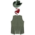 thumbnail image 4 of iiniim Men's 3 Pcs Western Cowboy Outfits Cowboy Tassel Vest with Hat Bandanna Set for Cosplay Army Green XXL, 4 of 5