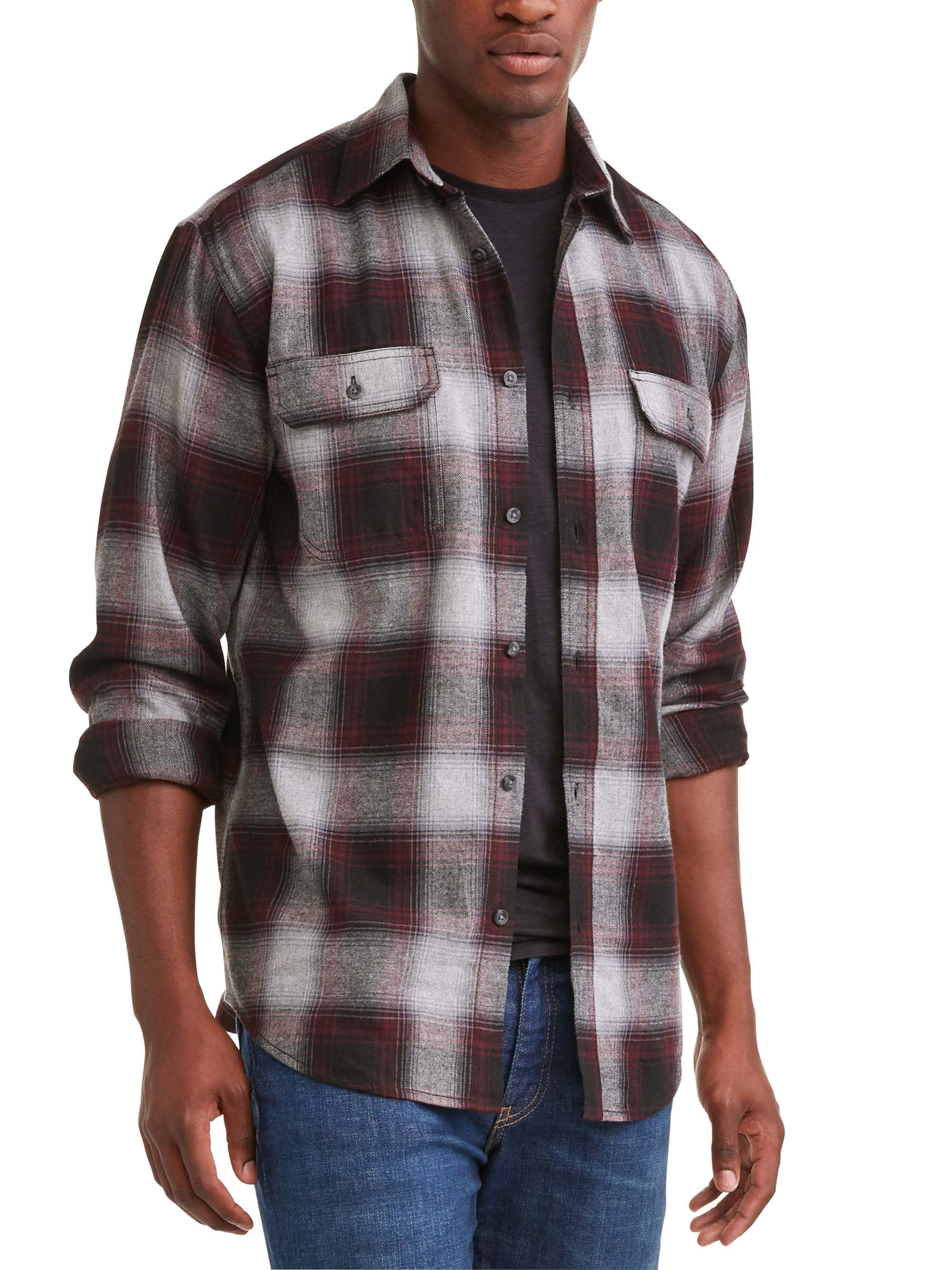 Men's Long Sleeve Flannel Shirt, Up To 5XL - Walmart.com