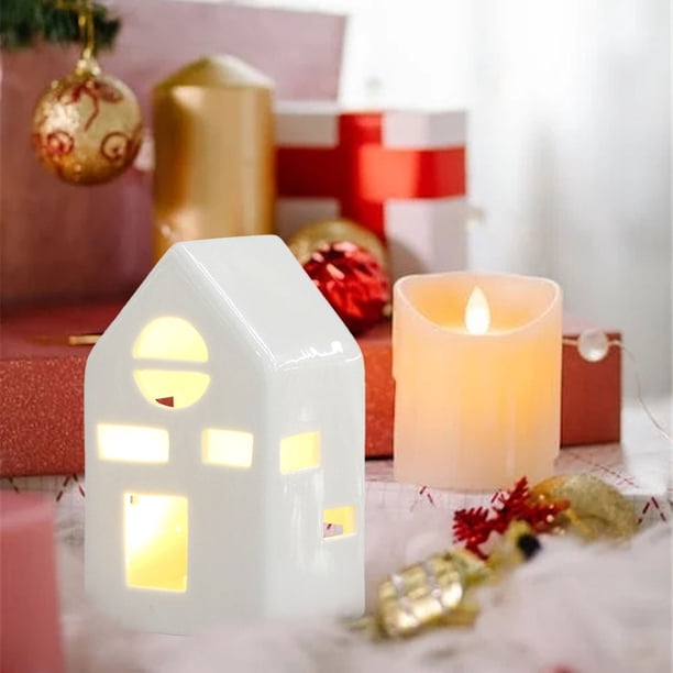Decoración del hogar, decoración de habitaciones, decoración de paredes, miniatura navideña de porcelana, figura de mesa de pueblo, casa de porcelana LED, casa de pueblo para Navidad, figura de pueblo