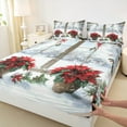thumbnail image 3 of jejeloiu Retro Floral Christmas Snowflake Red Green White King Sheet Set,Luxury Bedding,4 Pieces, 3 of 7