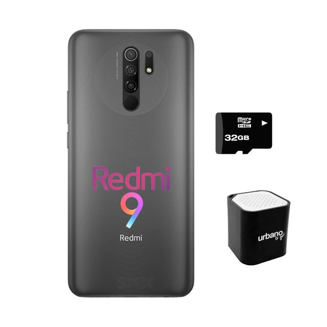 Smartphone Xiaomi Redmi 9 64GB 4GB Dual Sim más Micro SD 32GB y Mini Bocina Urbano To Go - Gris