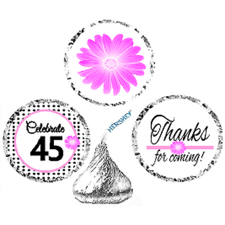 Polka Dot Birthday Party Ideas CakeSupplyShop Item#045BPH 45th Birthday / AnniversaryPink Black Polka Dot Party Favor Hershey Kisses Candy Stickers / Labels -216ct ()