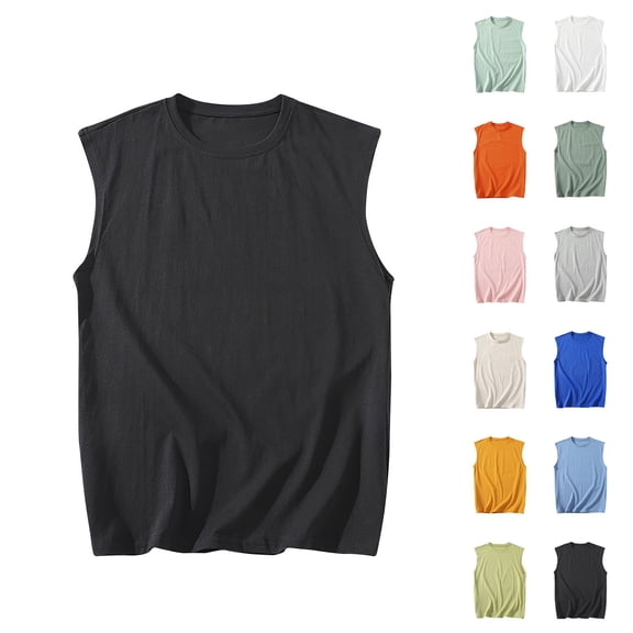 Vetsdori Mens Workout T Shirts Sleeveless Cotton Tank Tops Summer Muscle,Slim Fit Crew Neck Outdoor Solid Shirts for Men Fitness