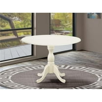 Dublin Round Wood Table with Linen White Drops Leave Table Top Surface & Asian Wood Pedestal Legs
