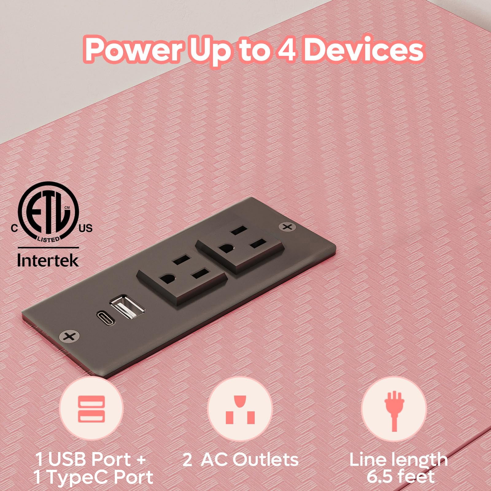 RSPGAME 42" L Shaped Computer Desk with Power Outlets, Corner Office Desk with LED Lights & Monitor Stand, Reversible Shelves, Corner Desk for Small Spaces ,Bedrooms & Home, Carbon Fiber Pink