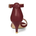 thumbnail image 2 of BLISSFUL STEP Women's Shoes Kitten Heel Ankle Strap Open Toe Sandals Burgundy 9, 2 of 6