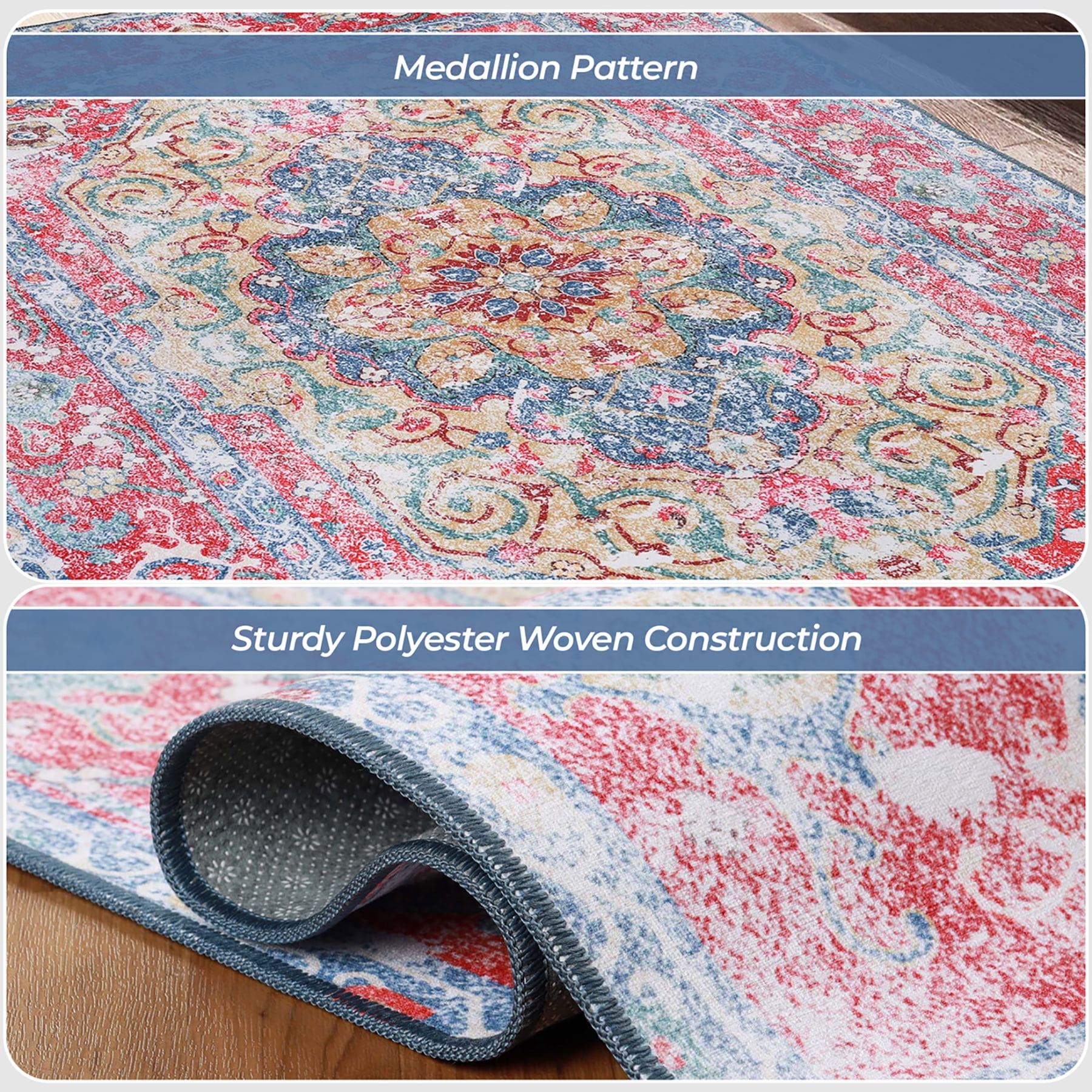 Superior Tanager Rustic Non-Slip Washable Indoor Area Rug, 7' x 10', Red