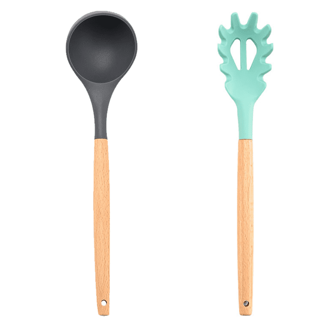 Juego de utensilios de cocina de silicona, juego de utensilios de cocina de silicona de madera de bambú, juego de utensilios de silicona, 2 uds.