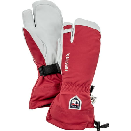 Hestra Mens and Womes Ski Gloves: Army Leather 3-Finger Winter Mitten Red
