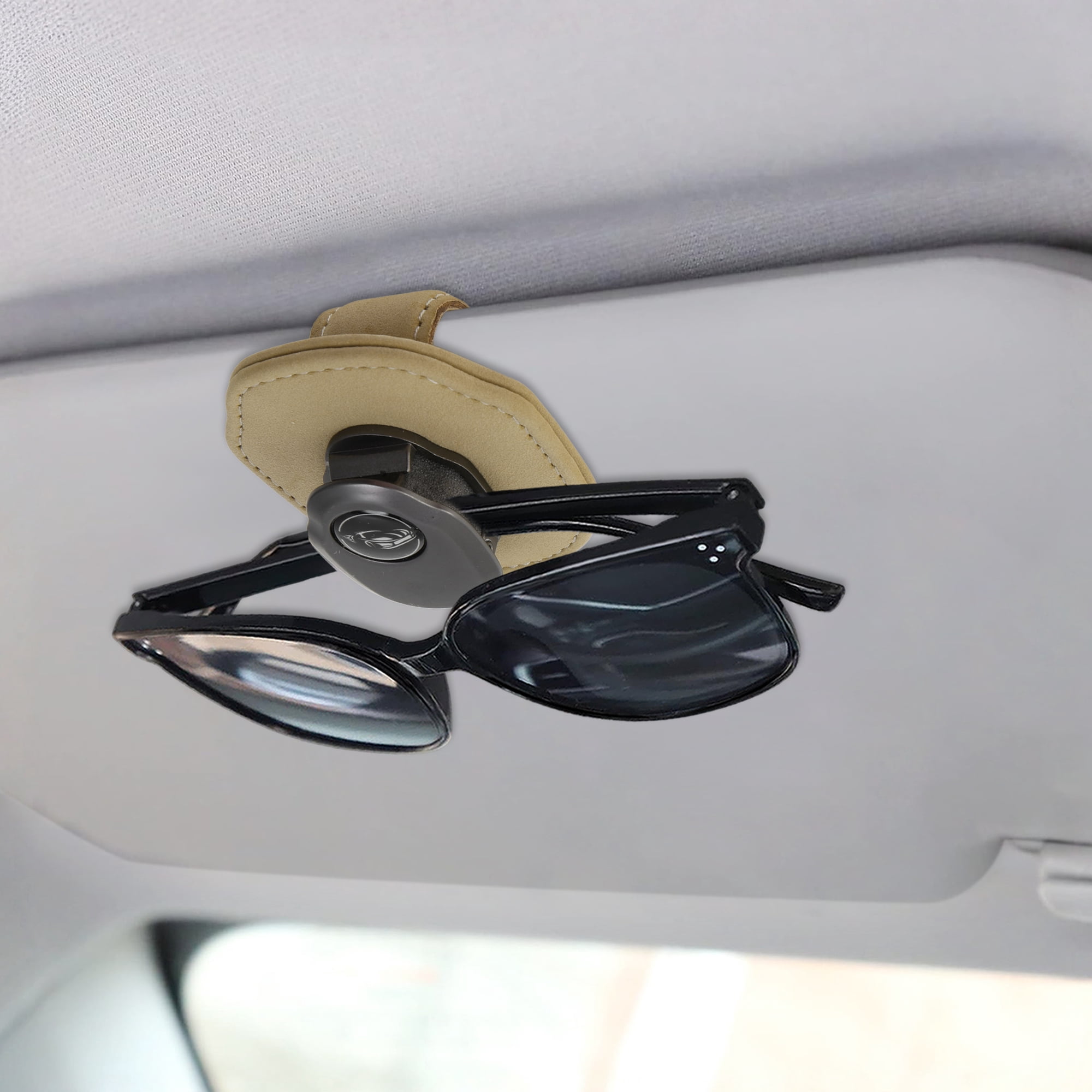 Unique Bargains Car Sunglasses Clip Universal Sun Visor Holder for Car Suede Metal Khaki