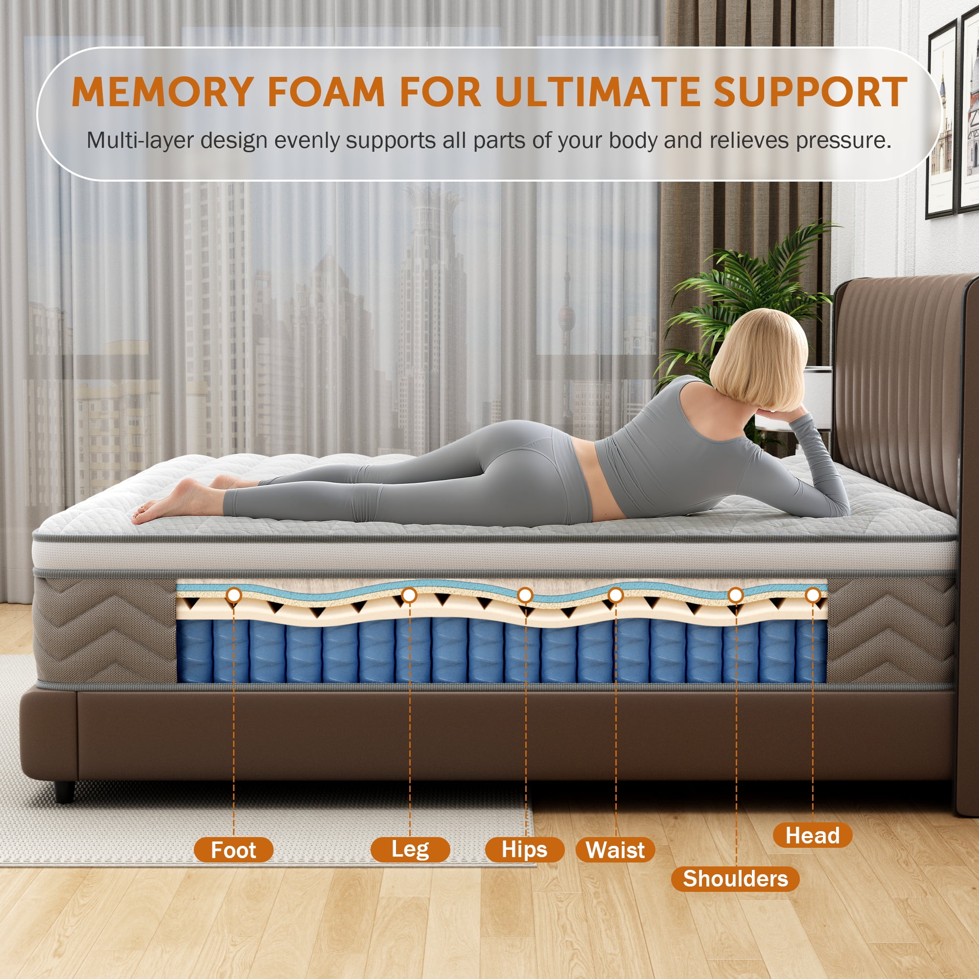 Miniyam Twin 12" Cooling Hybrid Mattress, Memory Foam & Pocket Springs for Pressure Relief