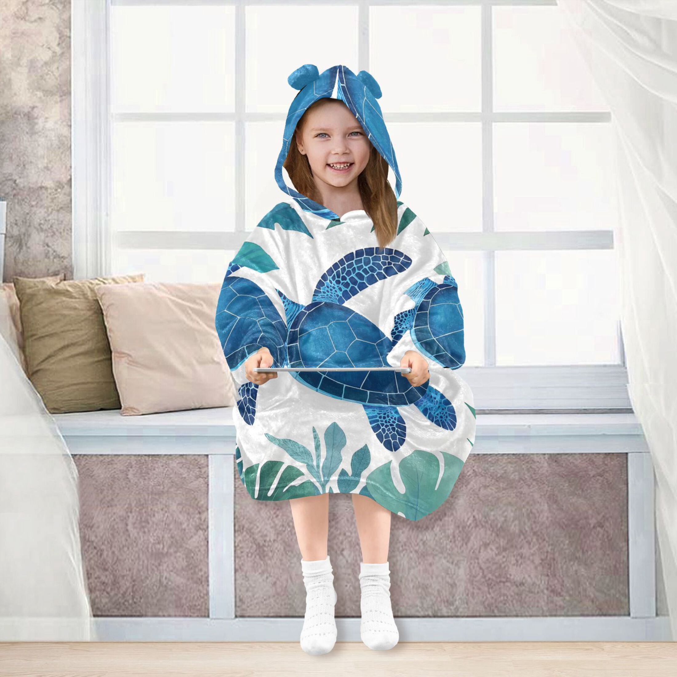 joogoo Wearable Blanket Hoodie Turtle Palm Leaves for Flannel Sherpa Pocket 3-14 YR M