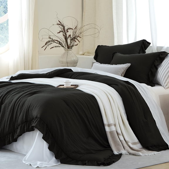 Black King Ruffle Comforter Set All-Season Bedding