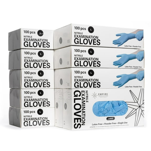 EMPIRE - Blue Nitrile Exam Gloves - Premium Grade - Non-Sterile - Powder Free - Single Use, Disposable - Latex Free - For Food Service, Home, & More - Large - 1000 Count Case