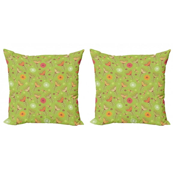 Ambesonne Floral Throw Pillow Cover 2 Pack, Bluebell Flowers, 18", Green Pink