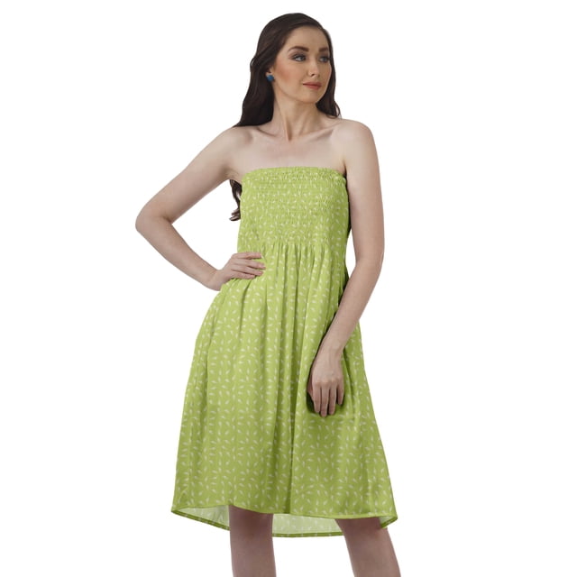 Moomaya Robe d'Été pour Femmes, Robe Tube Imprimée à Smocks, Robe Bohème pour Femmes Longueur Genou