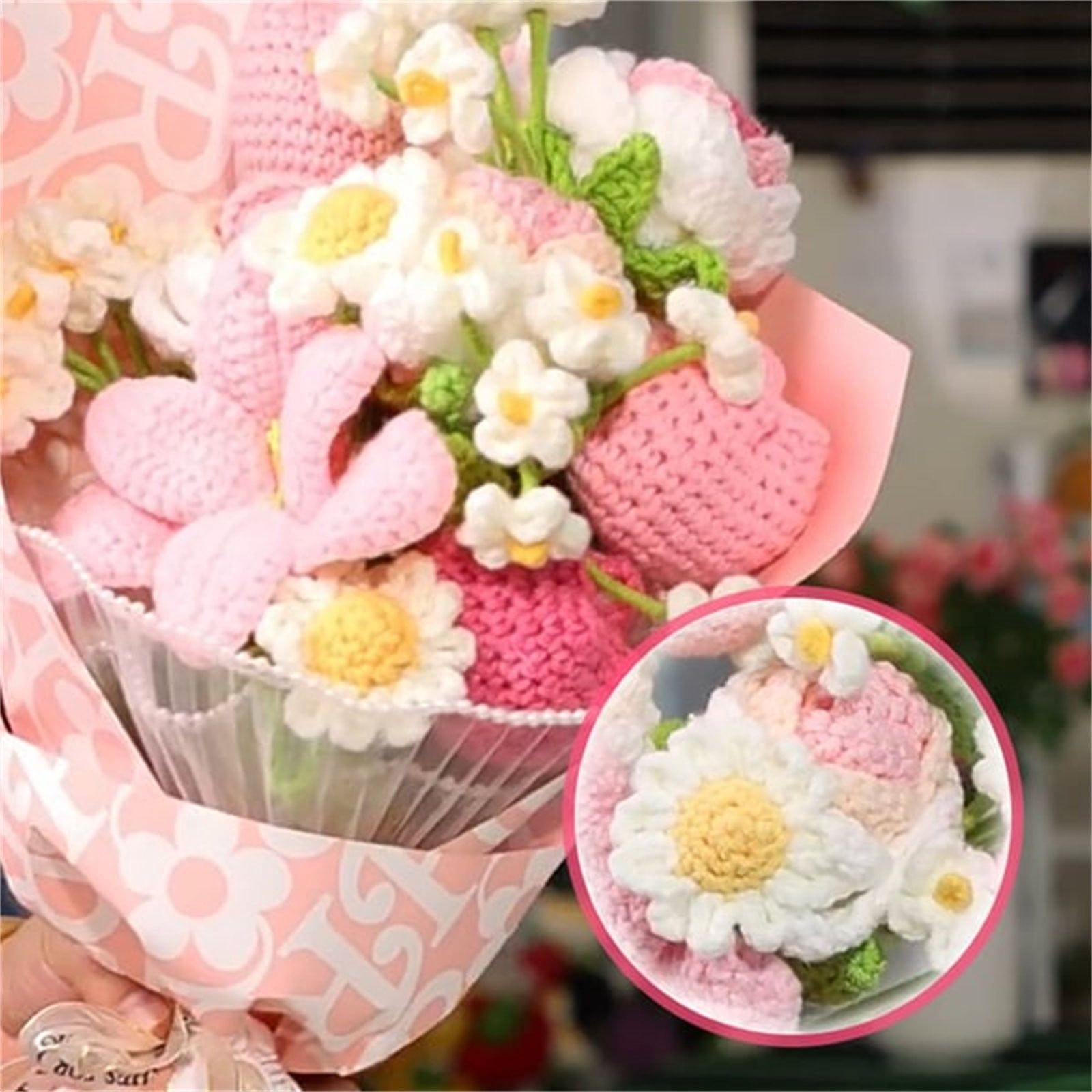 Beforeyayn Hand Knitted Simulated Flower, Yarn Craft Decorative Flower for Finished Projects, DIY Craft Embellishment for Bouquet, Wreath, Hat and Home Decor