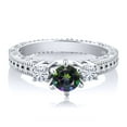 thumbnail image 2 of Gem Stone King 0.75 Ct Round Green Mystic Topaz E-F Lab Grown Diamond 925 Sterling Silver Ring (Size 6), 2 of 2