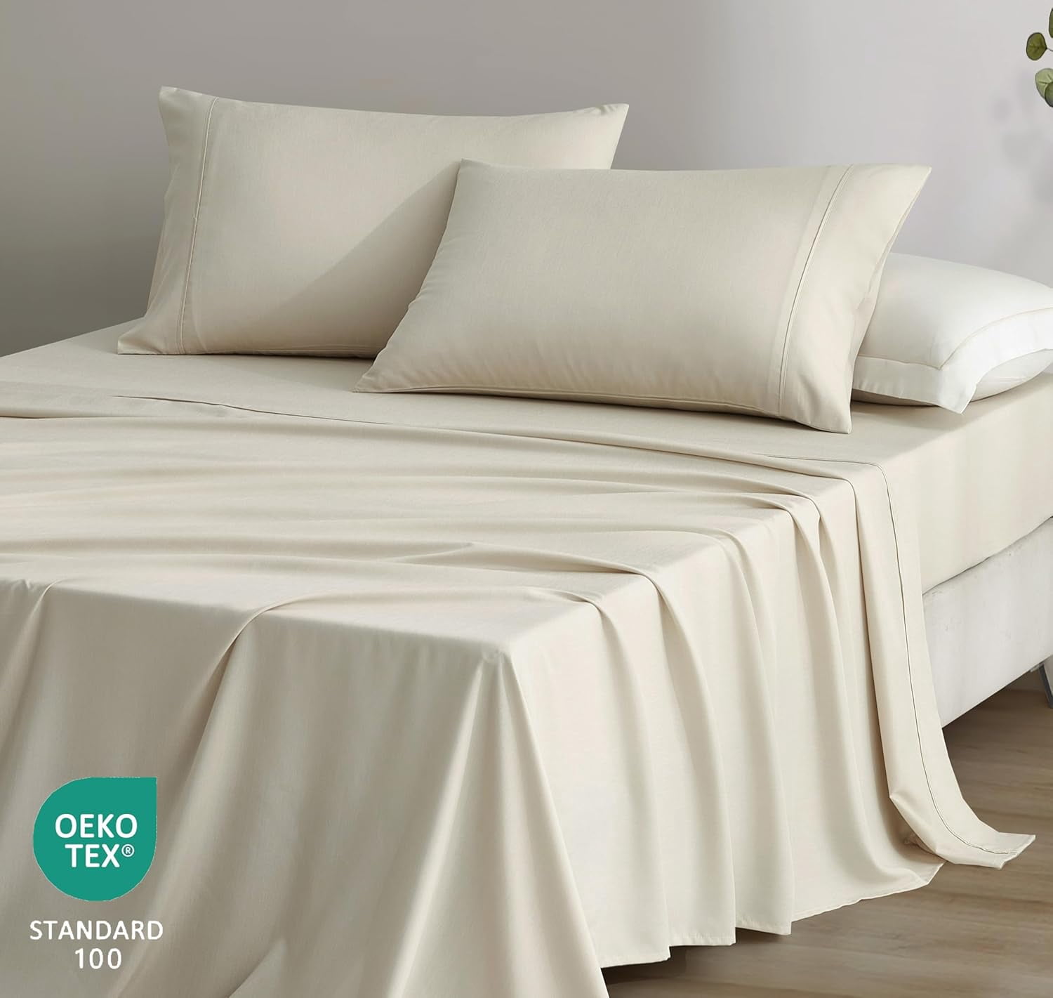 Chezmoi Collection 4-Piece Stone Washed King Sheet Set, Rayon Derived from Bamboo & Polyester Blended, Breathable & Cooling 15-Inches Deep Pocket Sheets & Pillowcases Set, Sand