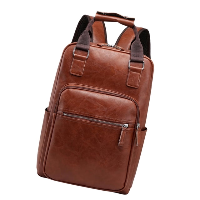 Mochila informal de negocios ligera de gran capacidad con bolsa para baquetas de cuero PU marrón claro