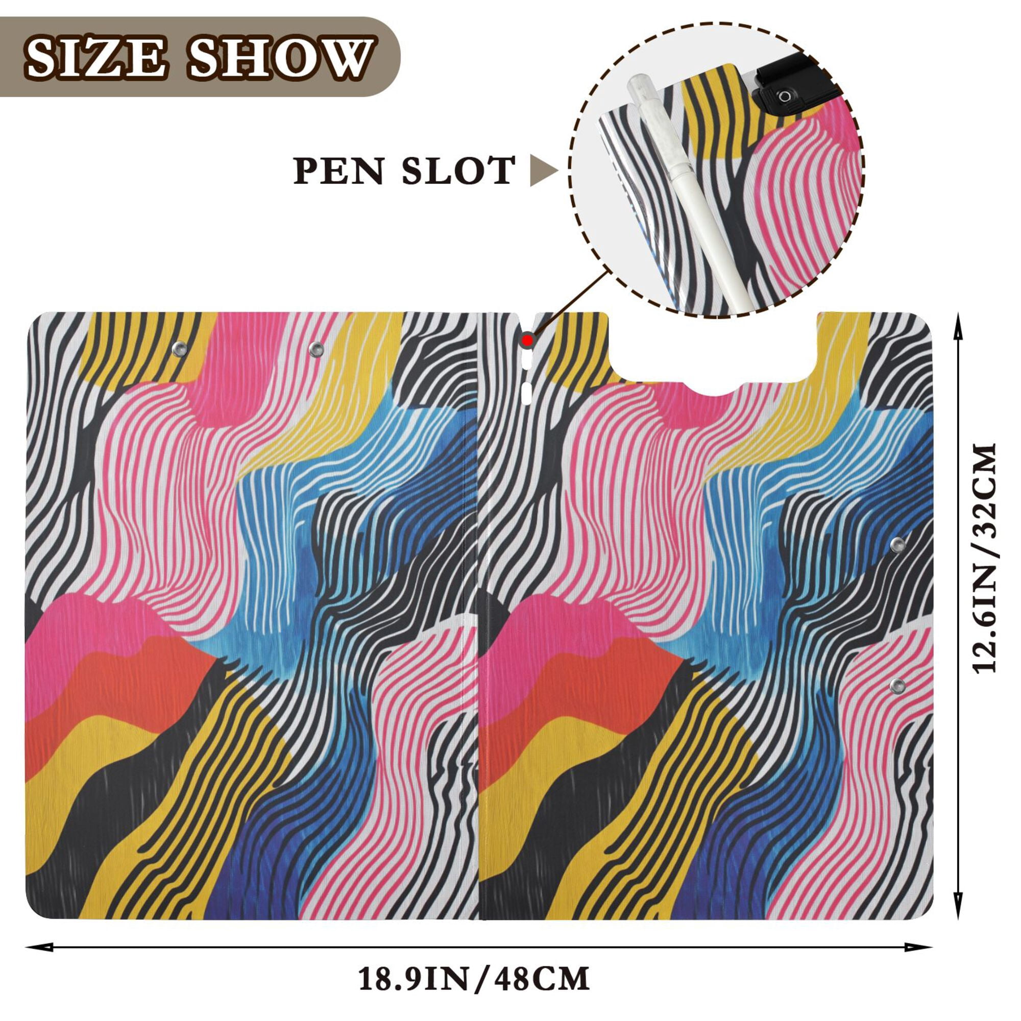FORMRS A4 Clipboard Folder with Pen Holder Horizontal Foldable School Office Binder, Stripes Pattern