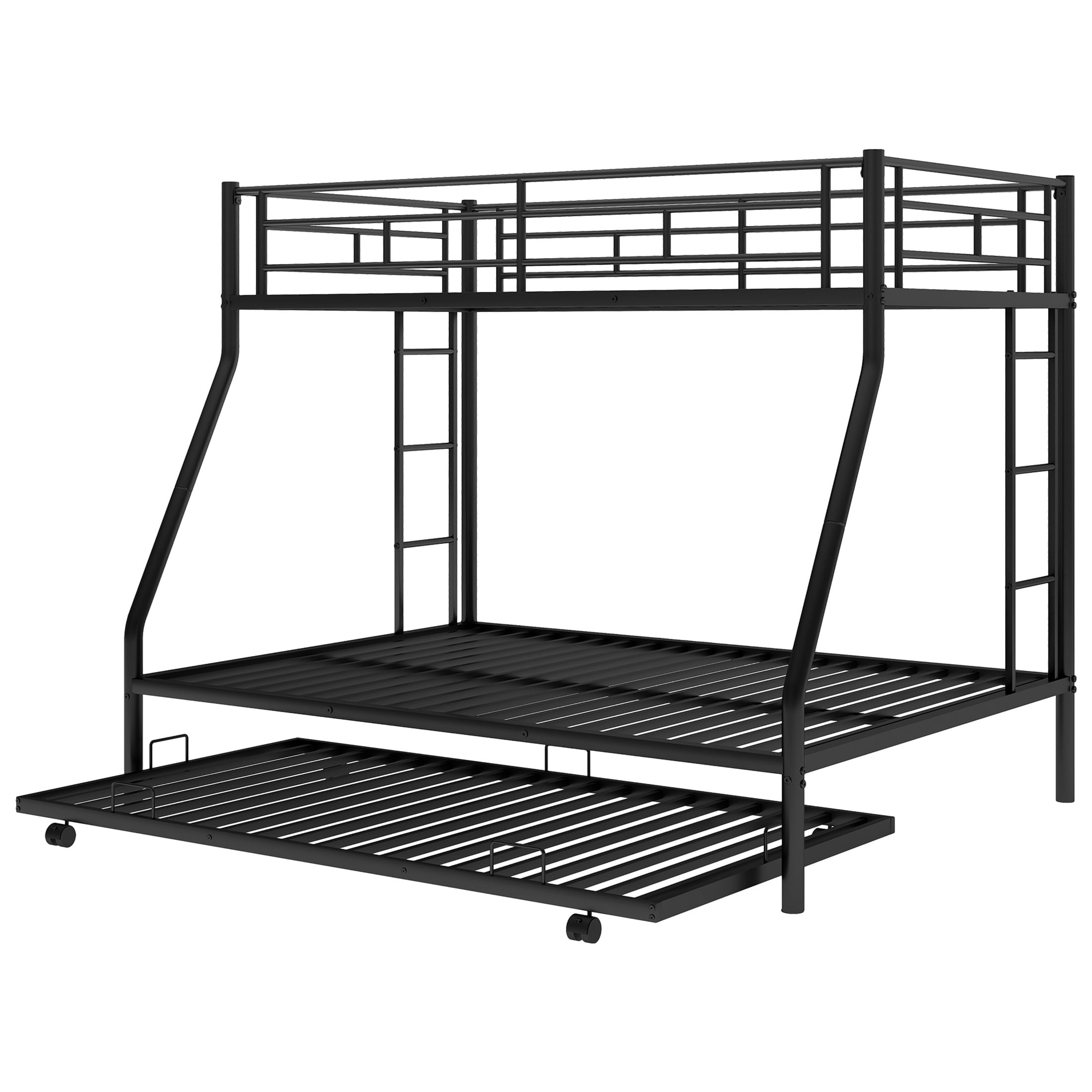 Aukfa Triple Bunk Bed, Twin over Full Bunk Bed with Trundle, 2 Ladders, Black