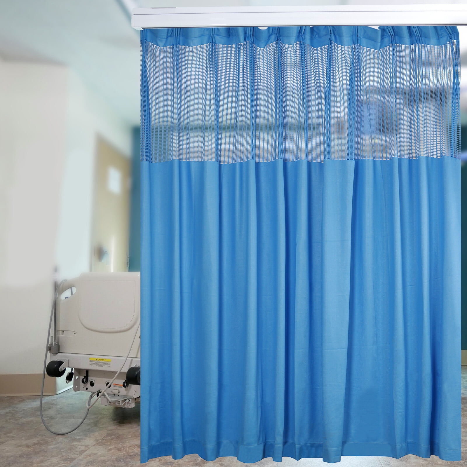 Privacy Room Divider Curtain, 12ft x 8ft Blue Cubicle Curtain with Hooks, Large Partition Curtain for Salon, Hospital, Clinic, Office Space
