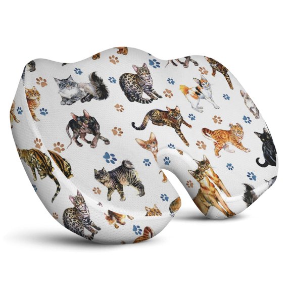 Premium Cat Pattern Memory Foam Seat Cushion Ergonomic Chair Pad for Office Chair, Car, Airplane & Bleachers Sciatica, Tailbone Hip & Back Pain Relief - Chair Cushion for Long Office Workers.