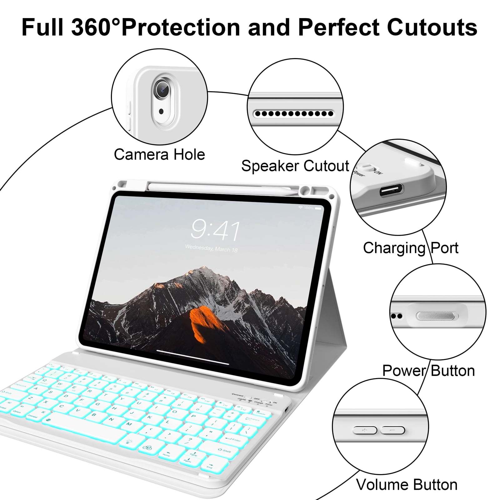 Aoub Keyboard Casefor iPad Air 11 Inch 2025 2024 M3/M2, iPad Air 5th/4th Generation 10.9 Inch with Pencil Holder, Soft TPU Back Folio Stand Cover Magnetic Detachable Bluetooth Keyboard, Gray