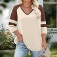 thumbnail image 4 of Women's Loose Fit V-Neck 3/4 Sleeve T-Shirt Top with Printed Shoulder Detail for Casual Wear, 4 of 6
