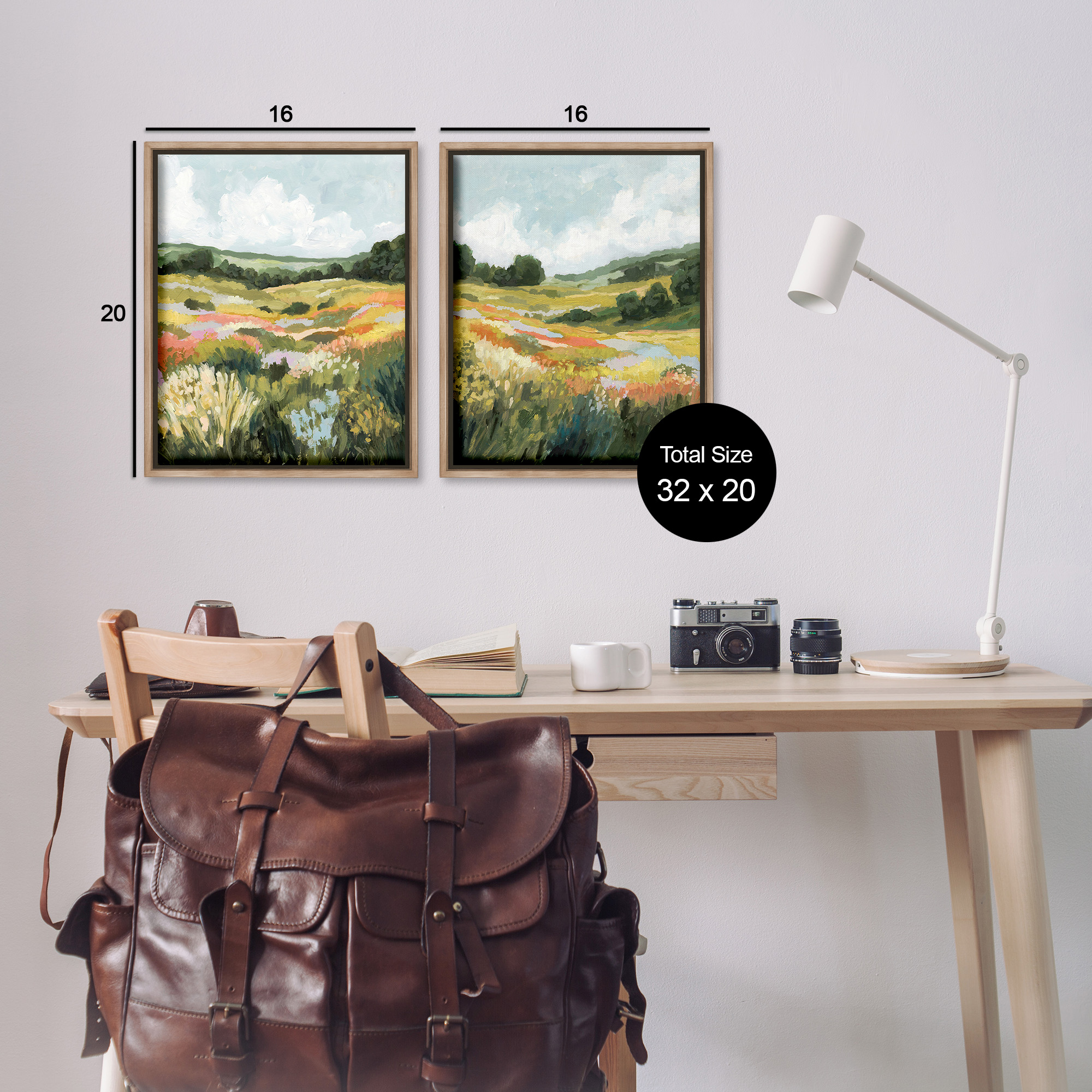 Stupell Industries Vast Meadow Painting Landscape Painting Brown Floater Framed Canvas Art Print Wall Art, 17 x 21, Set of 2