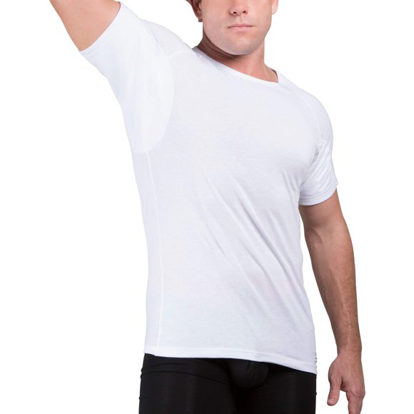 Ejis Sweatproof Undershirt Mens Cotton Crew w Sweat Pads, Silver Treated to Fight Embarrassing Body Odor & Armpit Stains, Aluminum Free Alternative to Antiperspirant, Regular Fit (X-Large, White)