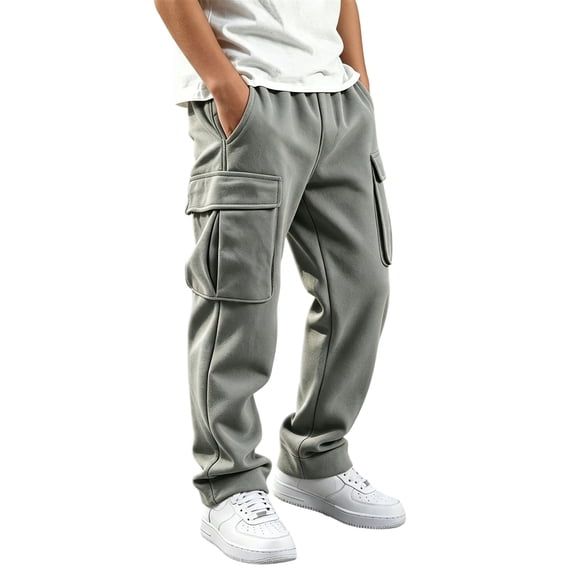 CONZONE Boys Lined Sweatpants Wide Leg Casual Pants for Child Elastic Waist Warm Fall Winter Athletic Jogger Pants with Pockets