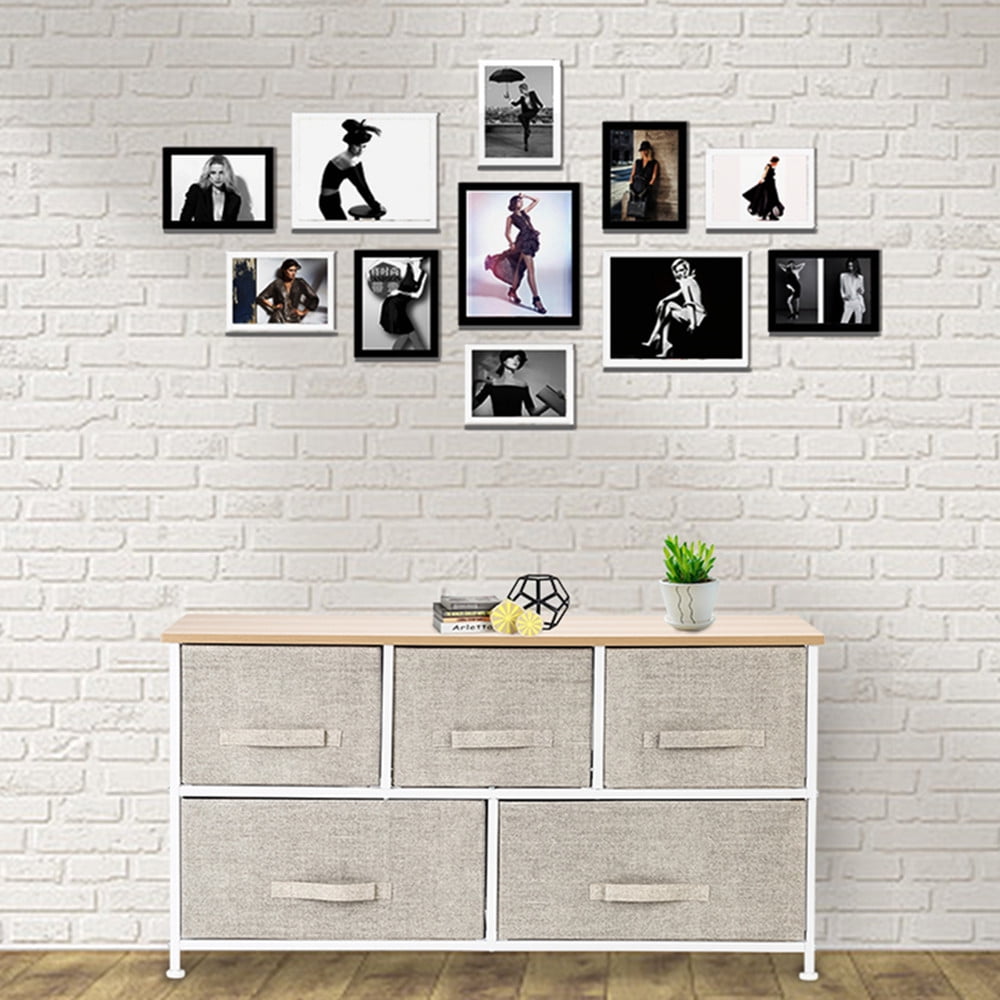 Winado Horizontal Dresser Storage Tower with 5 Drawers, Linen