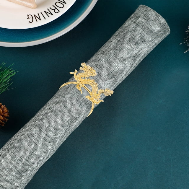 Greenadscape 4Ud Decorativos Para Servilletas De En Metal Dorado Con Dragón 3D Sofisticado
