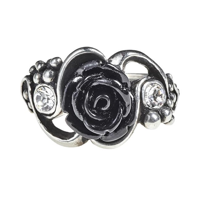 Alchemy Gothic R223T Bacchanal Crystal Black Rose Ring - Size 9.5