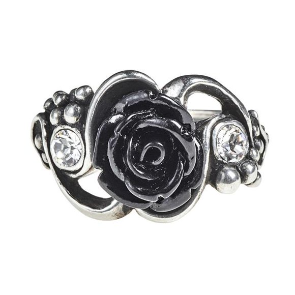 Alchemy Gothic R223T Bacchanal Crystal Black Rose Ring - Size 9.5