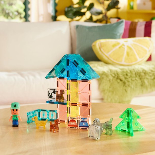 Magna-Tiles Pet Playhouse 50 Piezas Magnéticas | Juego De Construcción Con Mascotas, Deslizador Y Puertas Dobles, Para Niños +3 Años