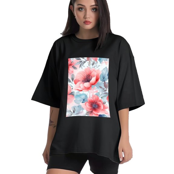 Plus Size Shirt for Women Black Tops for Women Short Sleeves Shirt for Women Flower1 T Shirt Crewneck Shirt for Women XS