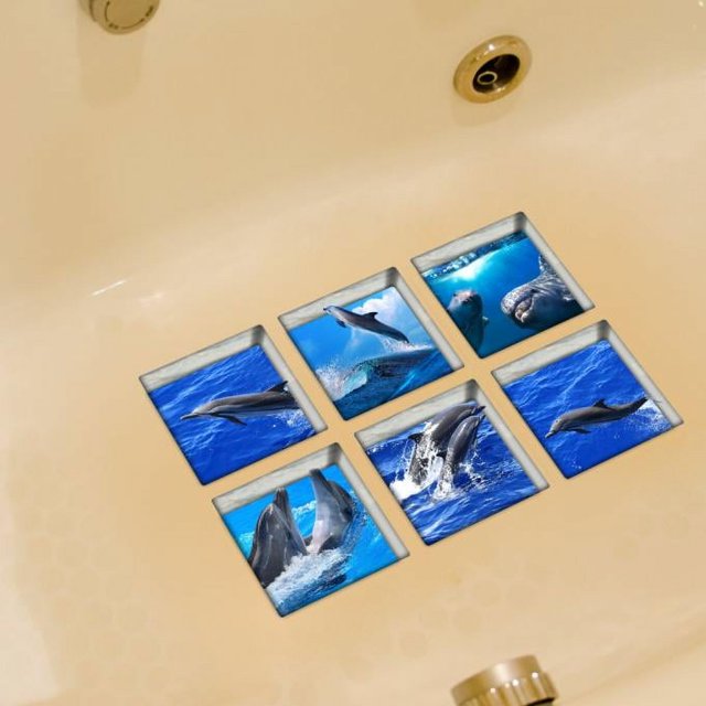 6pcs 13x13cm Dolphin Pattern 3D Anti Slip Waterproof Bathtub Sticker