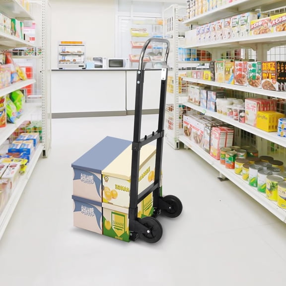 Foldable Hand Truck 220lbs Capacity, Heavy Duty Steel Collapsible Utility Cart with TPR Wheels & Free Bungee Cord, Portable Dolly for Home/Office/Warehouse