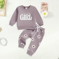thumbnail image 2 of HCNTES Toddler Baby Girl Fall Outfits Long Sleeve Mamas Girl Sweatshirts Print Sweatpants 2Pcs Winter Clothes Set(Purple#5,6-12 Months), 2 of 7