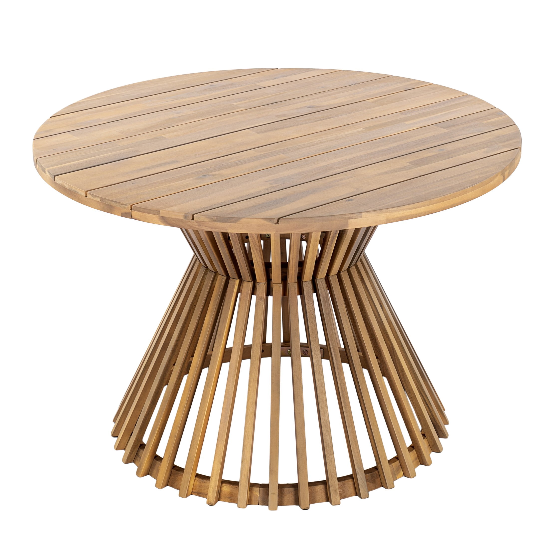 Christopher Knight Home Round Acacia Wood Patio Dining Table for 4, Sunburst Pedestal, Light Teak