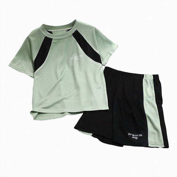 KPOPLK Boys Short Sets Athletic 2 Piece Summer Outfits With Pockets Quick Dry Lightweight Heather Sports Sets Youth Size 5-6 Years,Green
