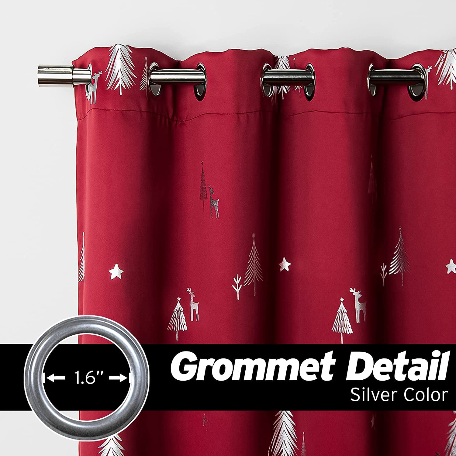 Aurora Home  Silver Foil Winter Wonderland Thermal Insulated Blackout Curtains Red - 63"L