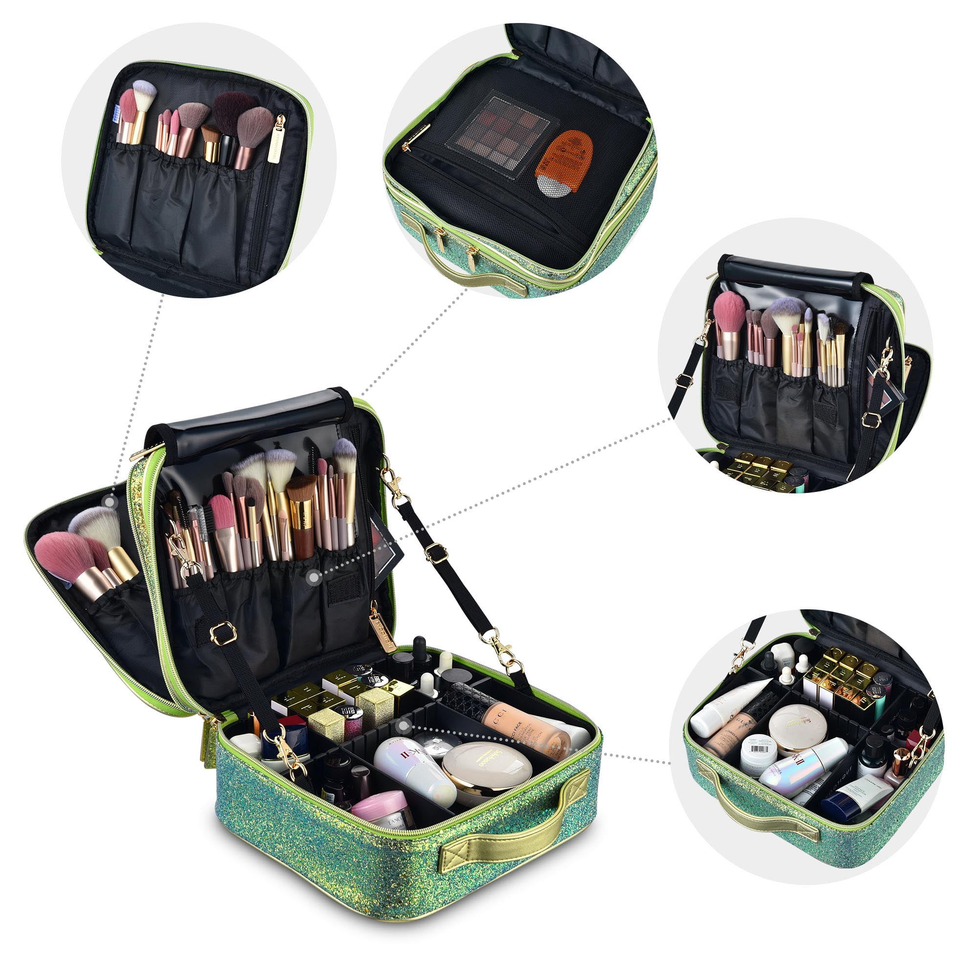 Byootique Portable Glitter Makeup Train Case Brush Holder Cosmetic Bag  Travel, Small - Foods Co.